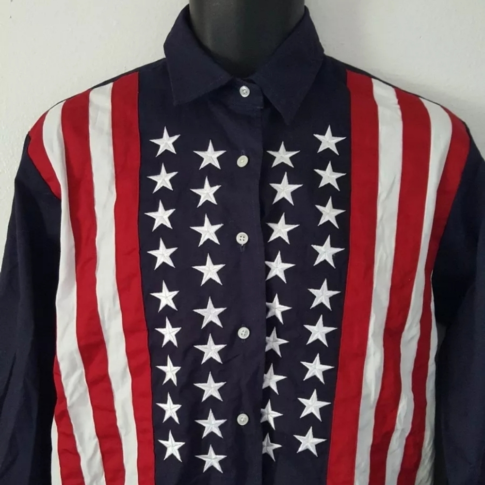 NWT United States Flag 4th July Long Sleeve Button